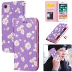 Daisy Pattern Flash Powder Leather Card Holder Case for iPhone SE (2nd Generation)/8/7 – Purple