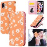 Daisy Pattern Flash Powder Stand Leather Card Holder Case for iPhone XR 6.1 inch – Orange
