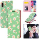 Daisy Pattern Flash Powder PU Leather Card Holder Case for iPhone XS/X 5.8 inch – Green