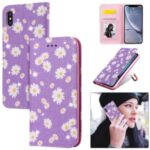 Daisy Pattern Flash Powder PU Leather Card Holder Shell for iPhone XS Max 6.5 inch – Purple