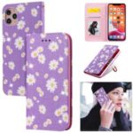 Daisy Pattern Flash Powder Stand Leather Card Holder Shell for iPhone 11 Pro Max 6.5 inch – Purple