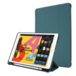 Tri-fold Stand Leather Tablet Shell with Pen Slot for iPad 10.2 (2019) – Dark Green