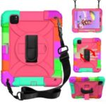 Rainbow Style 360° Swivel Handy Strap Kickstand PC Silicone Tablet Shell with Shoulder Strap for iPad Pro 11-inch (2020)/(2018) – Rainbow/Rose