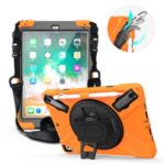 360° Swivel Kickstand PC + Silicone Combo Tablet Case with Handy Strap and Shoulder Strap for iPad 9.7-inch (2018) – Orange
