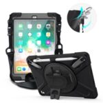 360° Swivel Kickstand PC + Silicone Combo Tablet Case with Handy Strap and Shoulder Strap for iPad 9.7-inch (2018) – Black