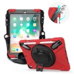 360° Swivel Kickstand PC + Silicone Combo Tablet Case with Handy Strap and Shoulder Strap for iPad 9.7-inch (2018) – Red
