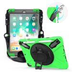 360° Swivel Kickstand PC + Silicone Combo Tablet Case with Handy Strap and Shoulder Strap for iPad 9.7-inch (2018) – Green