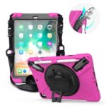 360° Swivel Kickstand PC + Silicone Combo Tablet Case with Handy Strap and Shoulder Strap for iPad 9.7-inch (2018) – Rose