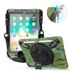 360° Swivel Kickstand PC + Silicone Combo Tablet Case with Handy Strap and Shoulder Strap for iPad 9.7-inch (2018) – Camouflage