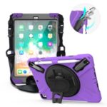 360° Swivel Kickstand PC + Silicone Combo Tablet Case with Handy Strap and Shoulder Strap for iPad 9.7-inch (2018) – Purple