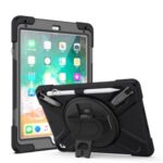 360° Swivel Kickstand PC + Silicone Combo Tablet Case with Handy Strap for iPad 9.7-inch (2018) – Black