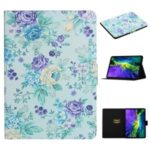 Flower Pattern Printing Card Holder Stand Leather Case for Apple iPad Pro 11-inch (2020)/(2018) – Purple Flower