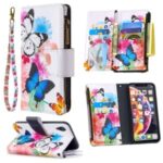 BF03 Pattern Printing Zipper Wallet Leather Phone Cover for iPhone XR 6.1 inch – Blue and White Butterfly
