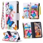 BF03 Pattern Printing Zipper Wallet Leather Protective Shell for iPhone XS Max 6.5 inch – Blue and White Butterfly