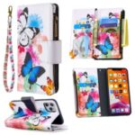 BF03 Pattern Printing Zipper Wallet Leather Phone Case for iPhone 11 Pro Max 6.5 inch – Blue and White Butterfly