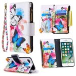 BF03 Pattern Printing Zipper Wallet Leather Phone Shell for iPhone SE (2nd Generation)/8/7 – Blue and White Butterfly