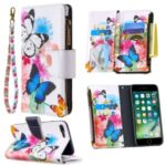 BF03 Pattern Printing Zipper Wallet Leather Phone Casing for iPhone 8 Plus/7 Plus 5.5 inch – Blue and White Butterfly
