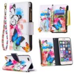 BF03 Pattern Printing Zipper Wallet Leather Protective Shell for iPhone 6 Plus/6S Plus 5.5 inch – Blue and White Butterfly