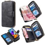 BF001 Leather Wallet Cover Anti-Gravity Zip Phone Case for Samsung Galaxy A21 – Black