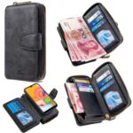 Zipper Wallet Design Leather Phone Cover Shell for Samsung Galaxy A01 – Black