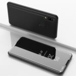 View Window Plated Mirror Surface Leather Stand Cover for Samsung Galaxy A31 – Black