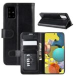 Crazy Horse Skin Leather Wallet Phone Case for Samsung Galaxy A51 5G SM-A516 – Black