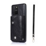 Cool PU Leather Coated TPU Cover [Multi Card Slots] [Strap] for Samsung Galaxy A91/Galaxy S10 Lite – Black