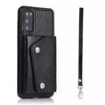 PU Leather Coated TPU Cover with Strap for Samsung Galaxy S20 – Black
