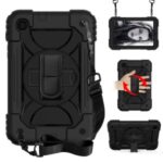 Color Splicing 360° Swivel Handy Strap Kickstand PC Silicone Hybrid Shell with Shoulder Strap for Samsung Galaxy Tab A 8.4 (2020) – All Black