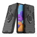 Cool Guard Ring Holder Kickstand PC TPU Hybrid Case Protective Shell for Samsung Galaxy A21s – Black