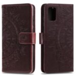 Imprint Flower Leather Cool Wallet Case for Samsung Galaxy A31 – Brown
