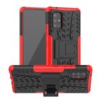 Cool Tyre Pattern PC + TPU Hybrid Back Case with Kickstand for Samsung Galaxy A71 5G SM-A716 – Black/Red