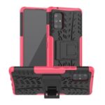 Cool Tyre Pattern PC + TPU Hybrid Back Case with Kickstand for Samsung Galaxy A71 5G SM-A716 – Black/Rose