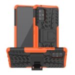 Cool Tyre Pattern PC + TPU Hybrid Back Case with Kickstand for Samsung Galaxy A71 5G SM-A716 – Black/Orange