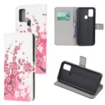 Pattern Printing PU Leather Wallet Stand Phone Cover for Samsung Galaxy M31 – Plum Blossom