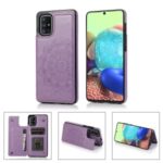 Imprint Mandala Flower PU Leather + TPU Hybrid Kickstand Mobile Phone Casing for Samsung Galaxy A51 SM-A515 – Purple