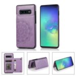 Imprint Mandala Flower PU Leather + TPU Hybrid Kickstand Shell for Samsung Galaxy S10 – Purple