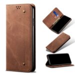 Jeans Cloth Leather Wallet Cell Phone Cover for Samsung Galaxy A31 – Brown