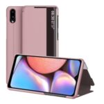 View Window Flip Leather Stand Protective Case for Samsung Galaxy A10s – Rose Gold