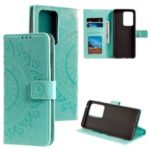 Imprint Flower Leather Wallet Case for Samsung Galaxy Note 20 Pro – Cyan