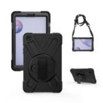 360° Swivel PC + Silicone Tablet Cover with Handy Strap and Shoulder Strap for Samsung Galaxy Tab A 8.4 T307 (2020) – Black