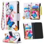 Pattern Printing Zipper Wallet Leather Case Phone Cover for Samsung Galaxy A21 –  Blue and White Butterfly