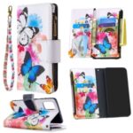 Pattern Printing Stand Wallet Zipper Leather Protective Case for Samsung Galaxy A71 SM-A715 – Butterfly and Flower