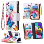 Pattern Printing Leather Mobile Case with Zipper Wallet for Samsung Galaxy A51 SM-A515 – Butterfly and Flower