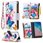 Pattern Printing Zipper Wallet Leather Phone Case for Samsung Galaxy S10 – Butterfly and Flower