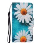 Pattern Printing Flip Leather Wallet Phone Cover for Samsung Galaxy A21s – White Flowers
