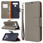 Litchi Skin Wallet Leather Stand Cover Case for LG K61 – Grey