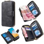BF001 Leather Cover Anti-Gravity Zip Wallet Cell Phone Case for Huawei P40 Pro – Black