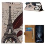 Pattern Printing PU Leather Wallet Stand Phone Shell for Huawei Y6p – Eiffel Tower and Letters