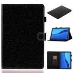 Glitter Powder Shiny Leather Smart Case with Card Slots for Huawei MediaPad M5 lite 10 – Black